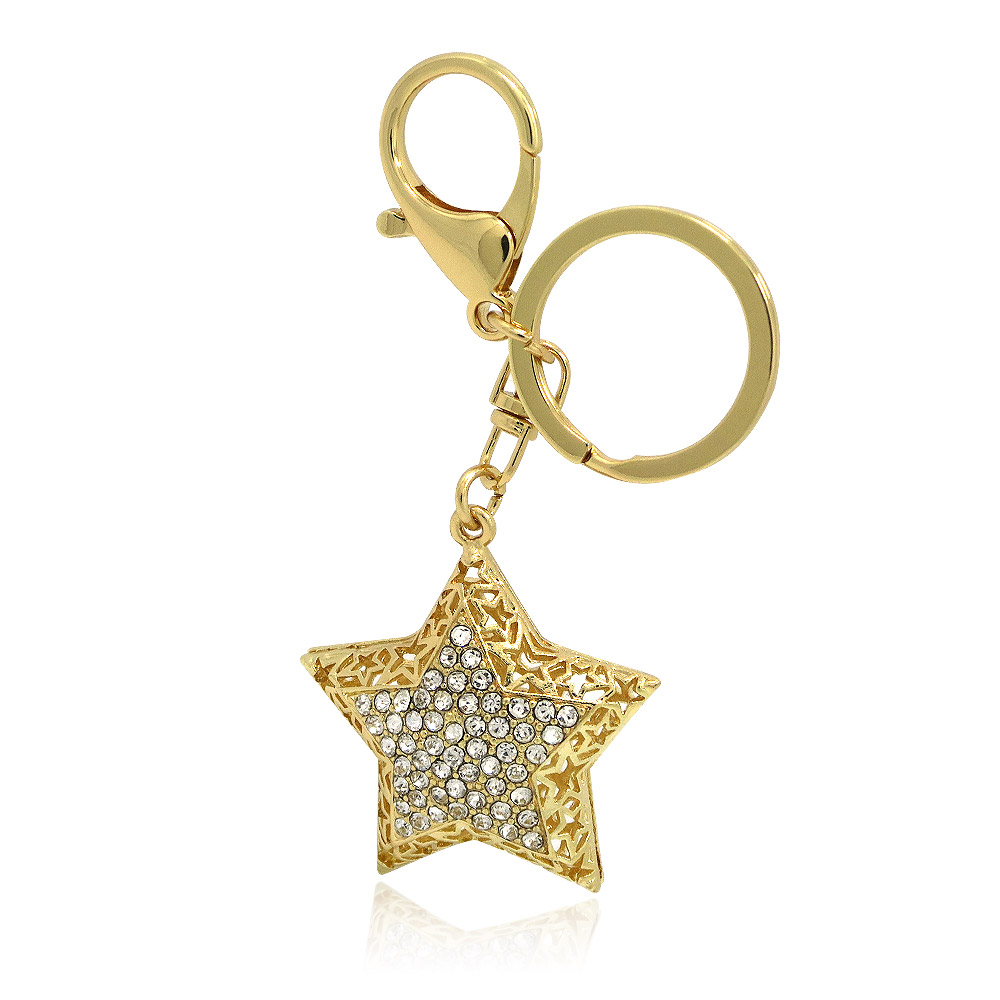 Rhinestone Gold Star Design Key Chain